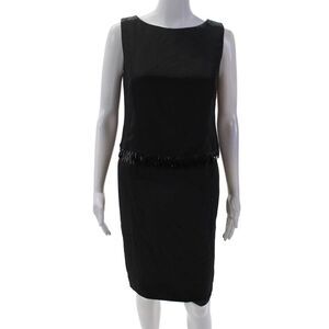 Westcott Womens Sleeveless Scoop Neck Fringe Lined Dress Black Size 06